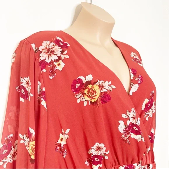 Torrid Burnt Orange Puff Balloon Sleeve Floral Dress Plus Size 30 - Picture 7 of 15